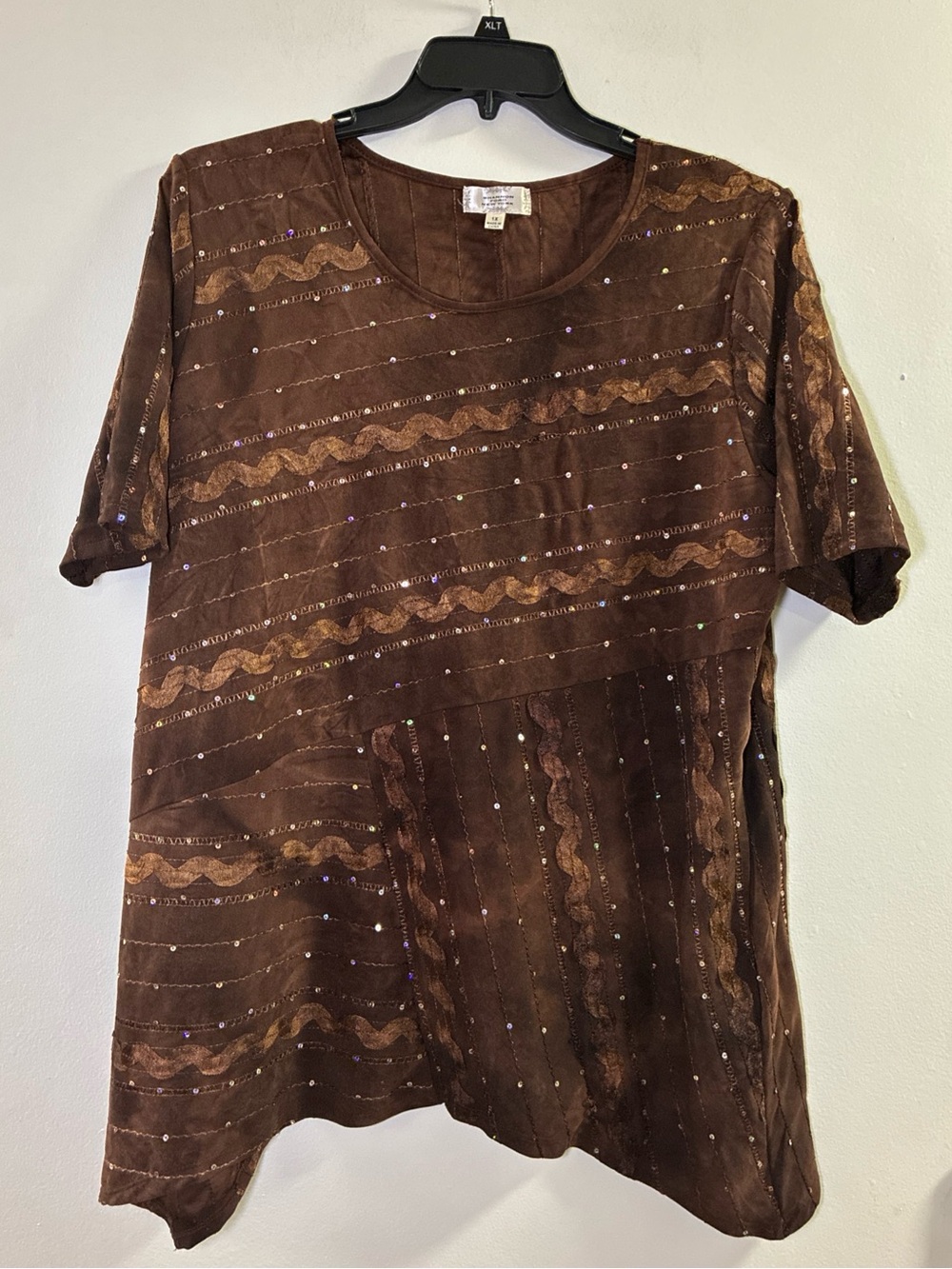 Women’s Brown Sequin Pattern Tunic Top